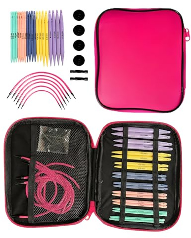 Donvuka 33-teiliges Stricknadel Set, Rundstricknadeln Set Austauschbar mit ergonomischen Griffen, 10 Größe Austauschbare Stricknadeln mit Aufbewahrungsbox für Anfänger, Einfache Bedienung