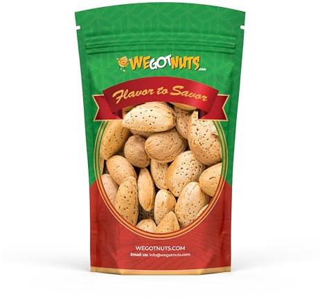 Jumbo California Almonds In Shell – 2 lbs Premium Quality Kosher Raw Almonds By We Got Nuts - Natural & Healthy Rich Flavor Snack - Whole,& Unsalted –