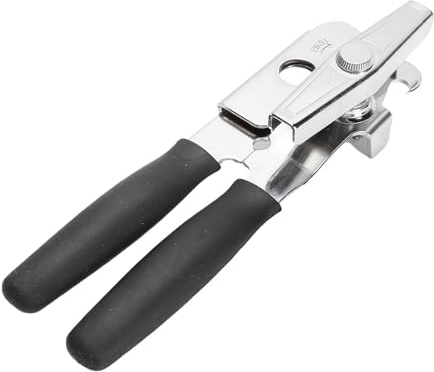 Abrelatas, 17,5 x 5 cm abrelatas manual de metal resistente con mango de TPE perilla giratoria de mano grande para apertura de alimentos en la cocina