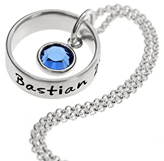 Geburtsteinkette aus Silber, Taufkette, Taufring, Geburtsring, Monatssteinkette