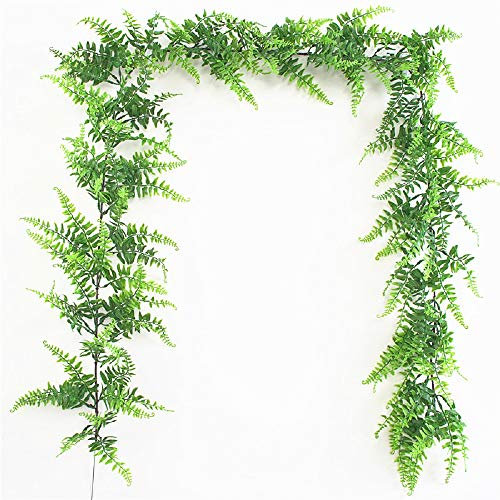 Fycooler Künstliche Boston-Farnpflanze, künstliche Reben, hängende Blätter, grüne Girlande, künstliche Pflanzen, 1,8 m lang, für Hochzeit, Hintergrund, Bogen, Wanddekoration, Garten, Heimdekoration