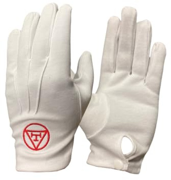 100% Cotton White Masonic Royal Arch Gloves with Embroidered Red Royal Arch Triple Tau | Reusable, Soft & Comfortable Gloves to Wear | Premium Gift for Freemason Man