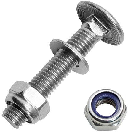 Schlossschrauben M8x30/30 mm mit Sicherungsmuttern & U-Scheiben M8 aus Edelstahl A2 (5 Stück) | Flachrundschrauben - selbstsichernde Sechskantmuttern - Beilagscheiben von MESAROS®