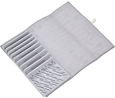 Fdit Estera de escurridor de Platos con Soporte Diseño Plegable Tipo de separación Estera de escurridor de Platos Estera de Fibra para Utensilios de Cocina