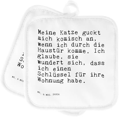 Mr. & Mrs. Panda 2er Set Topflappen Meine Katze guckt Mich... - Geschenk, Tiger, lustige Sprüche, Topflappen mit Spruch, Spruch, Spruch Geschenke,