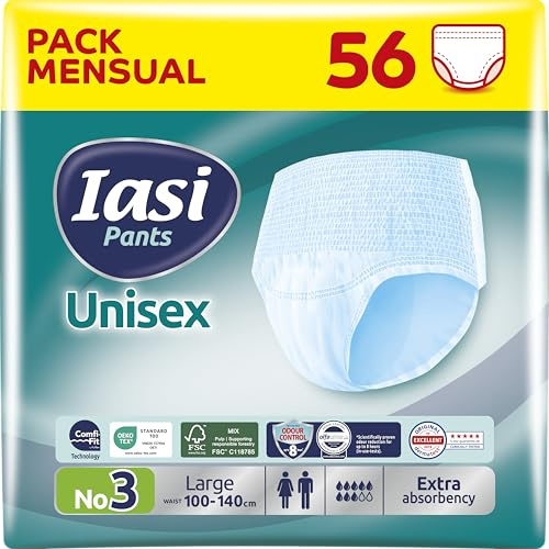 56 x Incontinence Pants Women and Men, Adult Diapers, Pull-Ups, Soft-Stretch Waistband, with Leak Stop Guards, Size Large