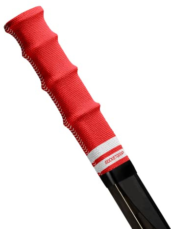 ROCKETGRIP – Impugnatura sportiva per bastone da hockey su ghiaccio - Manopole da hockey in tessuto colorato - Accessori da hockey per adulti e bambini (impugnatura rossa - testo bianco)