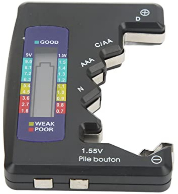 Batterietester Digitaler Kapazitätsmesser für alle Batterietypen D C N AAA AA 9V 1,5V Knopfzellen mit LCD Bildschirm Universal (Schwarz)