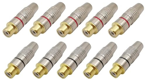 ikarex-shop 10x RCA Buchse 5x Rot, 5x Schwarz Audio Hifi vergoldet Verbinder Lautsprecher Phono Cinch Terminal Metallgehäuse Gold Löten Stecker