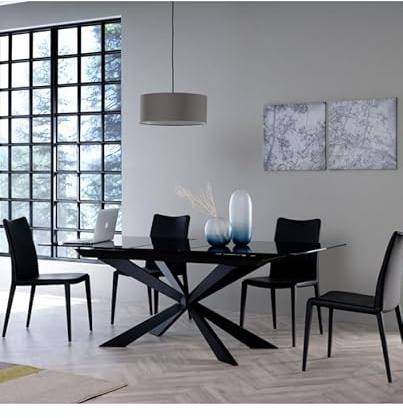 Stilprojectstore Tavolo Allungabile Altea Nero da 140 a 200 cm in vetro - Gambe Acciaio Nero