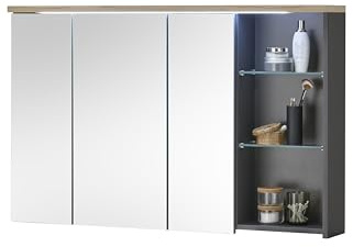 MEMPHIS Spiegelschrank Bad mit LED-Beleuchtung in Artisan Eiche Optik, Grau - Badezimmerspiegel Schrank mit viel Stauraum - 110 x 70 x 22 cm (B/H/T)