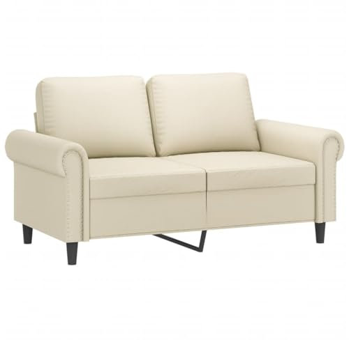vidaXL Sofa 2-Sitzer, Loungesofa Couch mit Armlehnen Rückenkissen, Wohnzimmersofa Designsofa mit Metallgestell, Sitzmöbel Zweisitzer, Creme Kunstleder