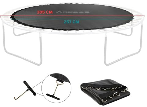 Arebos Tapis de saut pour trampoline Ø 257 cm | Pour trampolines de 305 cm de diamètre, 72 œillets et 165 mm de longueur de ressort | Tapis de saut | Charge maximale 150 kg | 9 coutures |