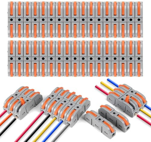 flintronic Connecteurs Électriques Rapide avec Levier, 80 PCS Bornes de Connexion 1-Fil 2-Entrées, Domino, Pour Fil de Câble Peut Être Librement Combiné,PA/PC Ignifuge