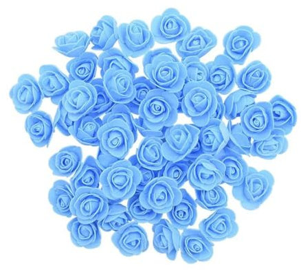 WRJLIN 50/100/200 Stück 3,5 cm Mini-Schaumrose, künstliche Blütenköpfe, DIY-Bastelarbeit, dekorativer Kranz, Geburtstagsgeschenkbox-Dekorationen-F07 Blau-50 Stück