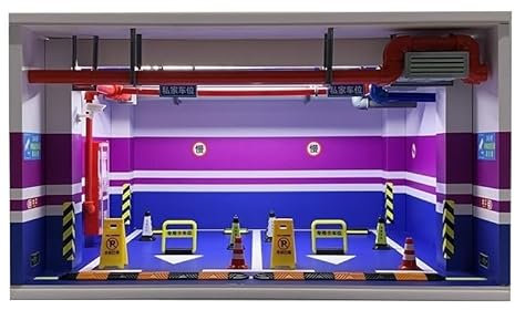 Car Garage Modello Negozio 1:18 Simulazione Parcheggio Auto Garage Modello Scena Antipolvere Collezione Display Box Parcheggio Ornamenti Auto vetrina in con pressofuso(Blue)