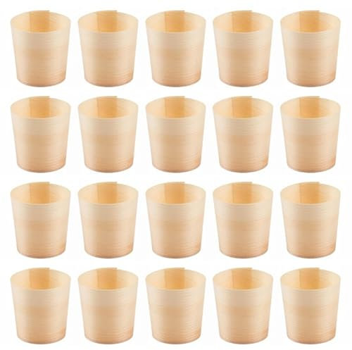 WRITWAA 20 vasos de madera desechables para bebidas, aperitivos y postres, fiestas, bodas y eventos, vajilla ecológica