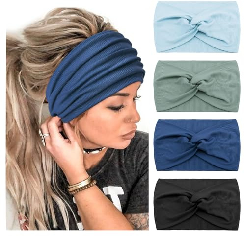 DRESHOW 4 Piezas Diadema Para Mujer Turbante Bohemia Elástico Cinta Banda para El Cabello Diadema Accesorios Para El Cabello