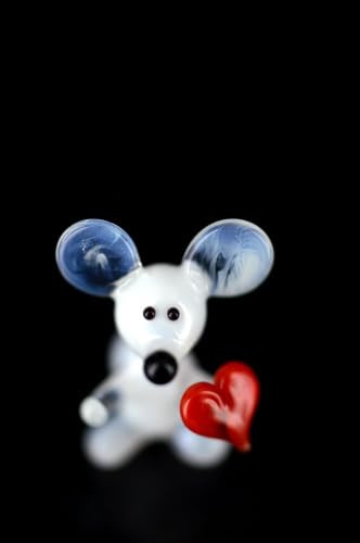 basticks Maus mini mit Herz - Glasfigur - Miniatur aus Glas - Deko Setzkasten Vitrine Sammlerstück