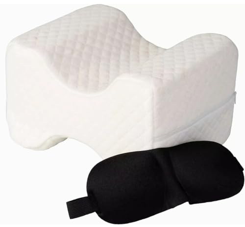 IRSTBL Kniekissen mit Memory-Schaum - Ergonomische Kontur 23cm Seitenschläfer-Beinkissen zur Linderung von Rücken-, Hüft- & Ischiasschmerzen - Inklusive Verdunkelungs-Schlafmaske