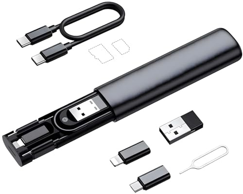Multi USB Charging Adapter Cable Kit, USB C to Lightning USB A to USB C | Fast Charging and Data Transfer, 6-in-1 60W Travel Converter Set with SIM Card Tray Eject, Storage Slots