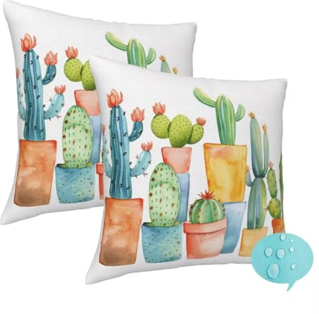 Cuscini per Divano Esterno Giardino Impermeabili 2 Pack, Federe Cuscini 40x40 cm Federe Cuscino Decorativo, Cuscini Esterno Impermeabili per Balcone Patio Arredo Casa (Cartone Animato Cactus) -J16