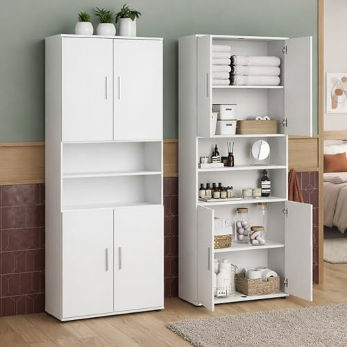 Home Collective Armadio da bagno alto con 6 scomparti, contenitore da bagno, armadio multiuso per bagno, cantina e ripostiglio | 70x35x187 cm (LxPxA) | Bianco