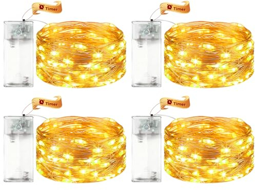 VIKY® 4 Stk LED Lichterkette Batterie mit Timer, 3M 30 LED Micro Kupferdraht Lichterkette Innen Batteriebetrieben, Warmweiß lichterkette mit Timer für Hochzeit, Silvester, Weihnachten Innen Dekoration