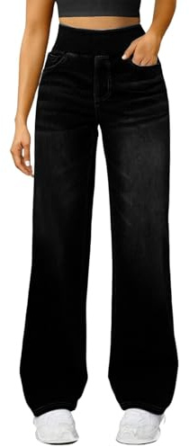 Wide Leg Jeans for Women UK High Waisted Pull On Stretch Comfy Palazzo Trousers Casual Denim Pants with Pockets for Everyday Wear