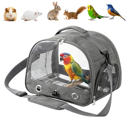 RNPKZ Bird Travel Carrier,Portable Bird Travel Cage with Standing Perch and stainless Steel Tray,Breathable Collapsible Bird Carrier,Lightweight Ventilated Carrier for Parrot Birds Small Pets