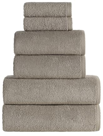 Roominess Handtuch Set 100% Baumwolle 6-teilig Beige (30x50, 50x100, 70x140) – Handtücher, Duschtücher & Gästehandtücher mit Aufhänger – saugfähig, Hotelqualität – Für Bad, Sauna, Hotel & Airbnb