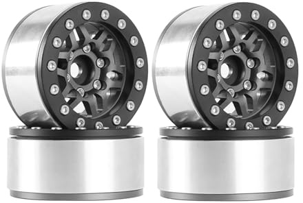 KINGCOO 4PCS 1.55 Inch Aluminum Alloy Metal Beadlock Wheel Rim Hubs Replacement for 1/10 1/12 RC Crawler Car Upgrade Parts for Axial SCX10 MN D90 TF2 CC01 UTB18 Tamiya 1.55 Tires (A-Grey)