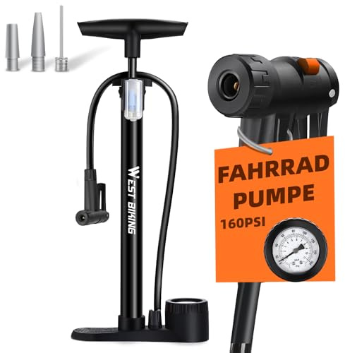 Cykelpump, luftpump, cykel för alla ventiler, 11 bar/160 Psi stående luftpump med manometer – golvpump för vägcykel, e-cykel, mountainbike – cykelpump för franska ventiler (svart)