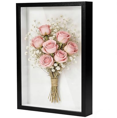 Bildram för fyllning, 30 x 40 cm, rektangel av trä, med transparent akrylplatta, 3D-objektram, tjock bildram djup 3 cm, för bröllopsbukett, gör-det-själv-konstverk, svart