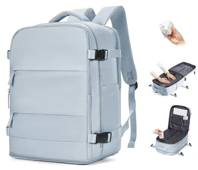BJLFS Vakuumryggsäck med Ryanair-pump 40 × 30 × 20 damkabinbagage vakuum Ryanair handbagage Easyjet Wizzair Kompressionsryggsäck reseväska för 14-tums bärbar dator, D13-blå grå, Ryanair/Wizzair 40×30×
