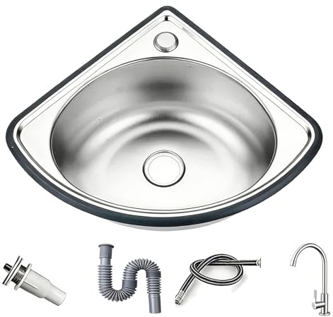 Triangular Fregadero Camper con Grifo, Fregadero Cocina de Acero Inoxidable 304, Juego Completo de Accesorios para Caravanas y Yates