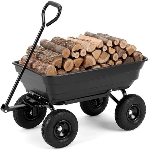 HOMASIS Carro de Jardín Basculante de 75 L con Asa Ajustable