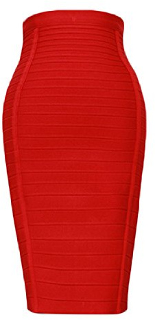 Whoinshop - Gonna elasticizzata da donna, stile business, gonna a matita, lunghezza al ginocchio, corta, a vita alta Colore: rosso XS