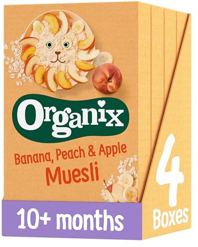 Organix Banana, Peach & Apple Organic Baby Muesli, 10+ Months, 200 g Box (Pack of 4)