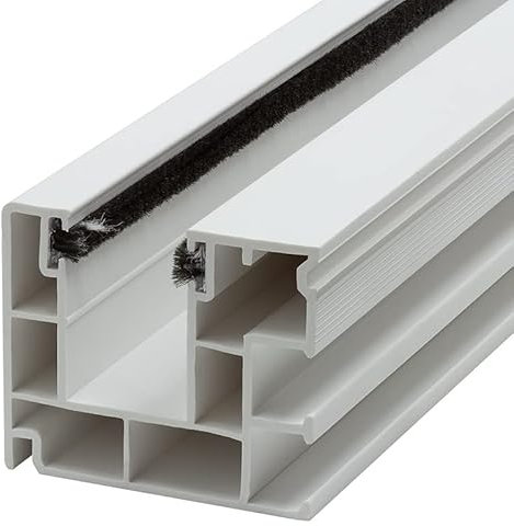 DIWARO. Rolladen Führungsschiene 4047 aus Kunststoff weiss, für Maxi Rolladenprofile, mit beidseitiger Bürstendichtung, Fixlänge 2000mm