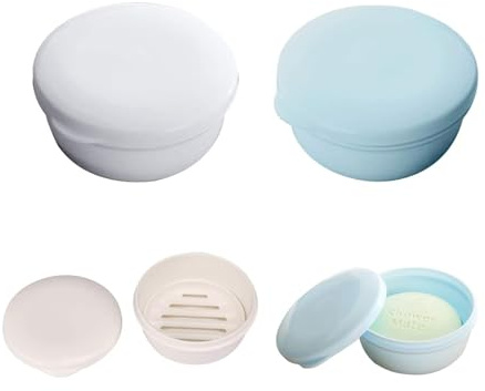 EQLEF Porte-Savon en Plastique Bleu et Blanc avec Une Couche à sécher Portable pour Voyage-Lot de 2 boîtes à Savon (Rond)