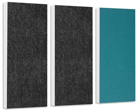 platino24 Schallabsorber COLORE aus Basotect G+ I 3 Stück I 82,5 x 27,5 x 5 cm I Wand-Paneele in Anthrazit & Petrol I Akustikpaneele mit Akustikfilz zur Schalldämmung in Büro, Studio & Wohnung