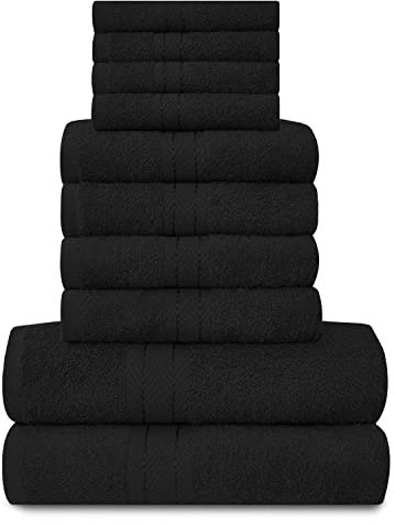 GC GAVENO CAVAILIA Towels Family Bale Set - 10 Piece 100% Egyptian Cotton, 4x Face 4x Hand 2x Bath Towel, Premium Quality Highly Water Absorbent Bathroom Accessories, Machine Washable, Black