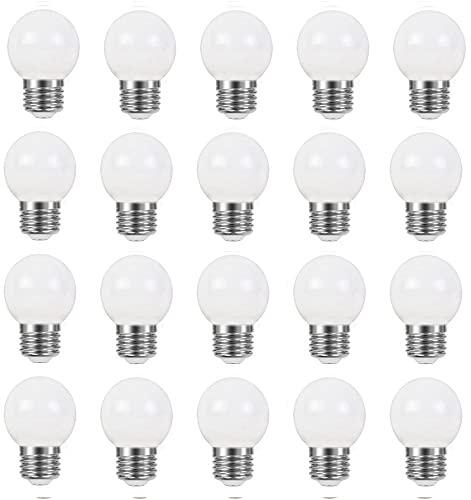 2W E27 G45 LED Warmweiß Glühbirne Beleuchtung Leuchtmittel, 200Lumens, Wasserdichte Lichterkette für Innen und Außen Bereich Urlaub Party Dekoration, AC 220-240V, 20 Stück [Energieklasse B]