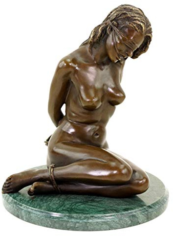 Bondage Girl AVA Skulptur - Erotische Bronzefigur auf grünem Marmorsockel - Sexy Deko Frauenfigur - Erotik Akt BDSM - Höhe: 22 cm - Breite: 16 cm - Moderne Kunst Statue - 100% Bronze