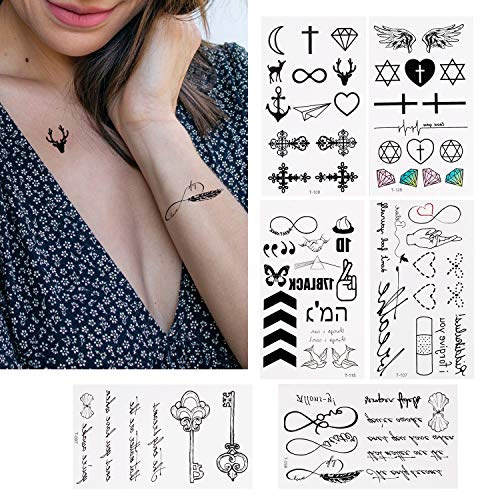 30 Blätter Temporäre Tattoos zum Aufkleben Auf Die Haut Wasserfest, Kleben Tätowierung Wasserdichtes Aufkleber schwarz Kleine Tattoo klebetattoos für Männer Herren Damen Frauen Arme Brust Rücken Beine