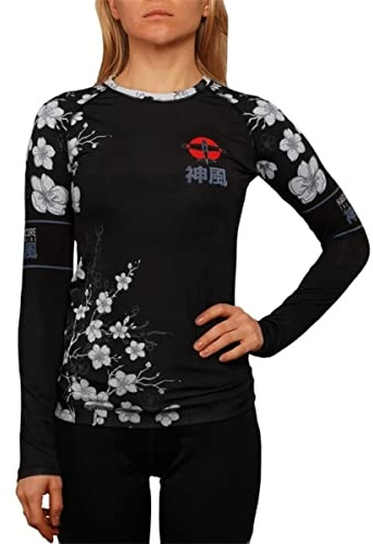 Hardcore Training Rash Guard dam kompressionströja långärmad dam fitness yoga pilates gym träning, svart, XS