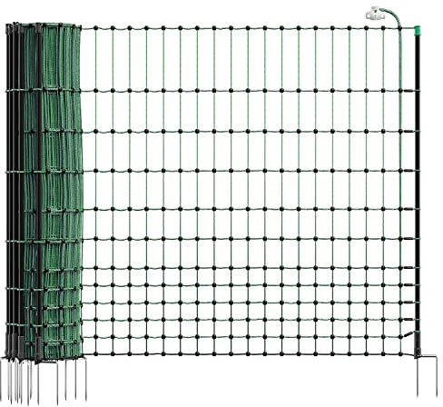 VOSS.farming farmNET 50m Hühnerzaun, Geflügelnetz, 112cm, 16 Pfähle, 2 Spitzen, grün, elektrifizierbar, Hühnernetz, Hundenetz, Katzennetz