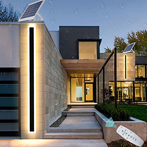 AußenLeuchte Wand Schwarz Dimmbar LED Wandleuchte mit Fernbedienung IP65 Lang Wandlampe Innen Aussen Wandbeleuchtung Lichtleiste Dekorative Badezimmer Treppen Gärten Terrassen Flur Aussenlampe,150cm