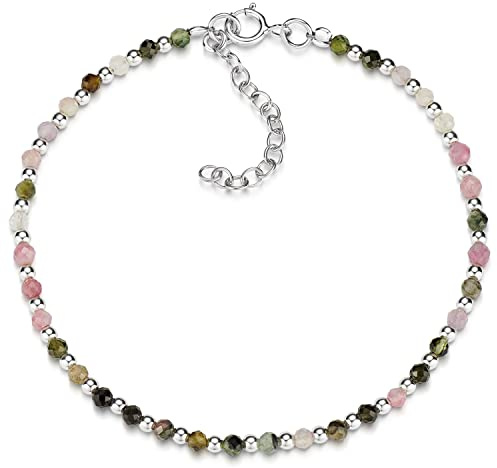 Naturstein Armband Damen Silber 925 verstellbar SA-151 | Edelstein Armkette aus 925 Sterling Silber facettiert in 16,5-20cm für Frauen und Mädchen von MATERIA by Matthias Wagner